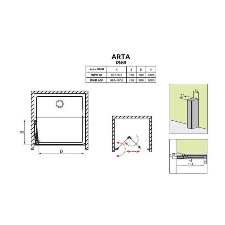 Tür Dusch- wnękowe 150cm x 200cm ze ściankami stałymi rechts Radaway Arta DWJS- sanitbuy.pl