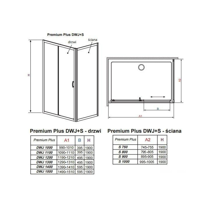 Tür Dusch- 110 x 190 Radaway Premium Plus DWJ+S- sanitbuy.pl