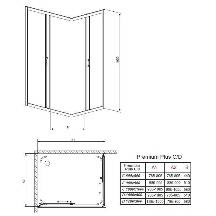 Kabine quadratisch Radaway Premium Plus C 100x100 Glas transparent, Chrom - sanitbuy.pl