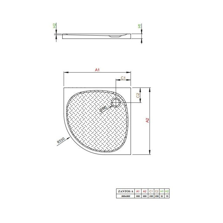 Duschwanne halbrund z Konglomeratu marmurowego 90x90cm Radaway Zantos A- sanitbuy.pl
