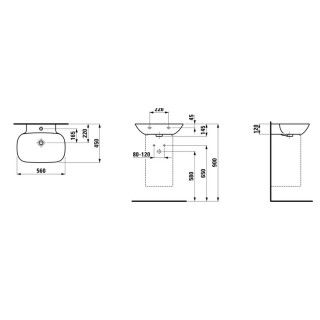 Waschtisch zur Wandmontage 560 x 450 mm mit Hahnloch SaphirKeramik Laufen INO- sanitbuy.pl