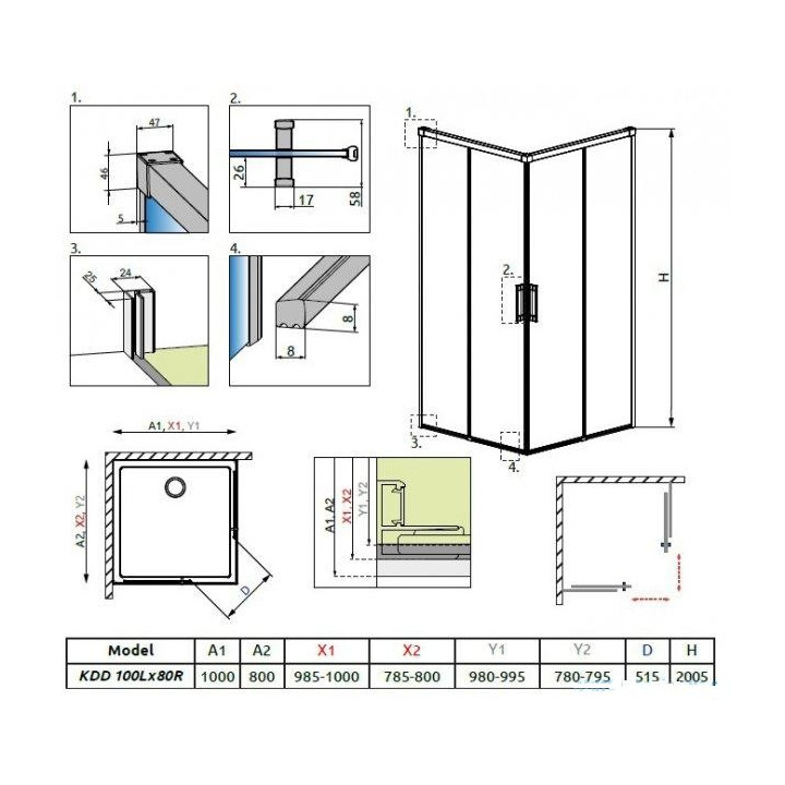 Duschkabine 100x80cm Glas transparent Chrom Radaway Idea Kdd- sanitbuy.pl