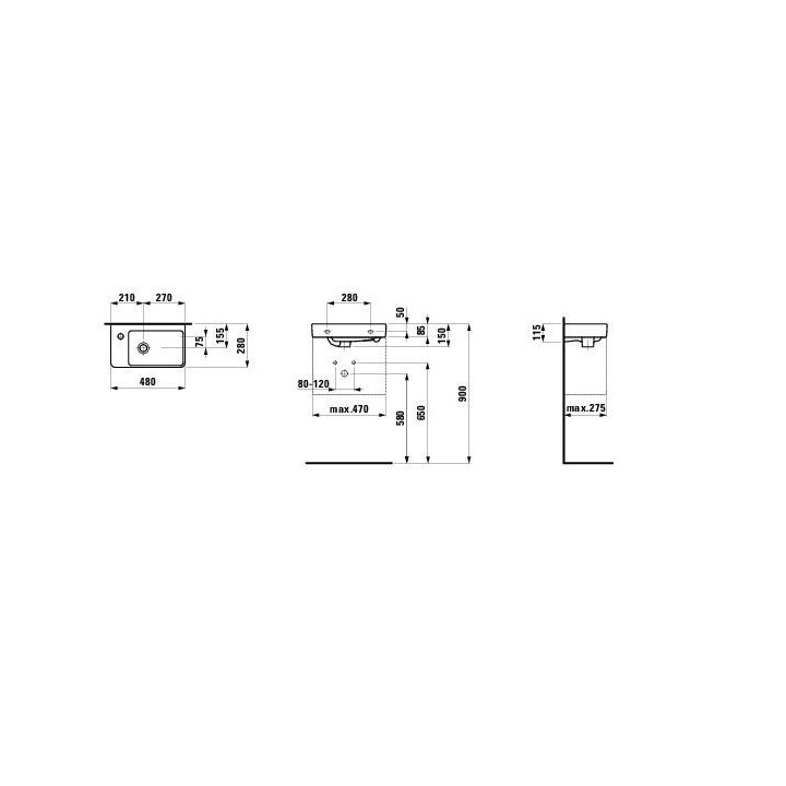 Waschtisch zur Wandmontage 48x28cm mit Hahnloch rechts stronie, weiß Laufen Pro S- sanitbuy.pl