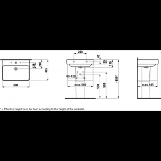 Waschtisch zur Wandmontage 600 x 465 mm mit Hahnloch weiß Laufen Pro S- sanitbuy.pl