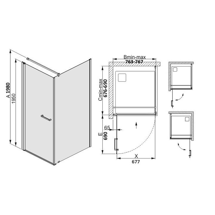 Štvorcový sprchovací kút Sanpast KNDJ/PRIII obdĺžniková 70X80, biele profily, sklo číre- sanitbuy.pl