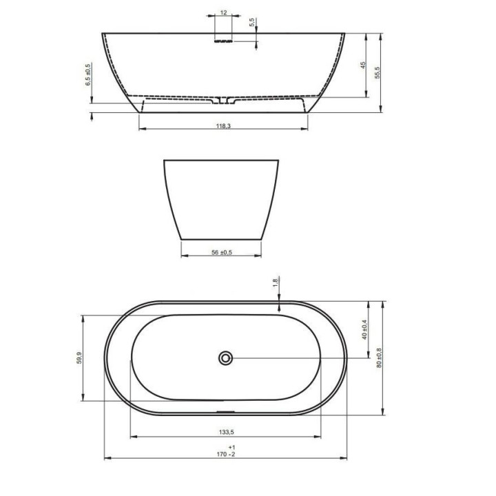 Vaňa voľne stojaca Riho Bilbao 170x80cm biela  z prepadom- sanitbuy.pl