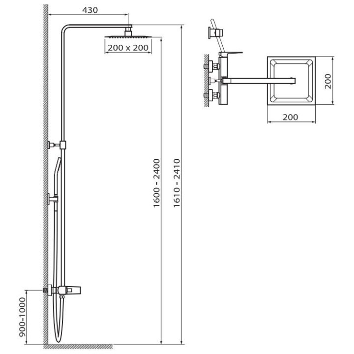Sprchový systém Vedo Sette Horná sprcha 20cm chróm	- sanitbuy.pl
