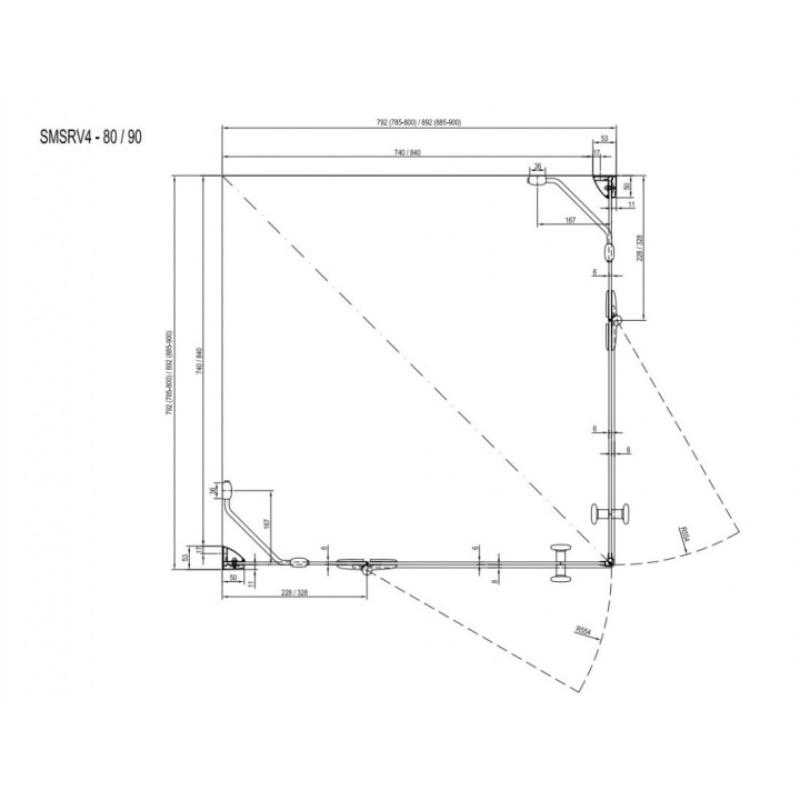 Sprchový kút obdĺžniková Ravak SmartLine SMSRV4 80x80x190 cm S povrchom AntiCalc, profile chróm sklo číre - sanitbuy.pl