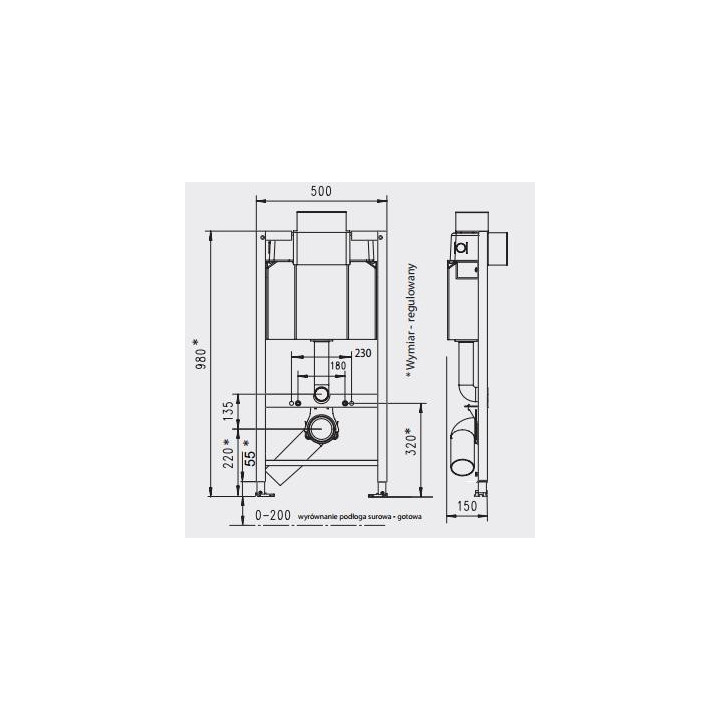 Montážní prvek samodzielny WC 50x820 cm JomoTech SLS WERIT z spłuczką i spłukiwaniem dwudzielnym- sanitbuy.pl