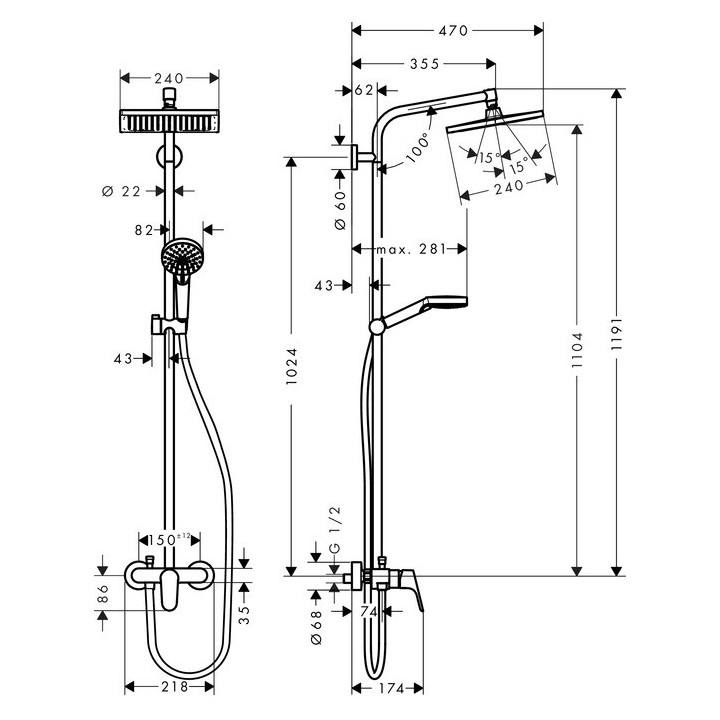 Sprchový set Hansgrohe Showerpipe Crometta E 240 1jt s jednopákovou batériou DN15, chróm- sanitbuy.pl