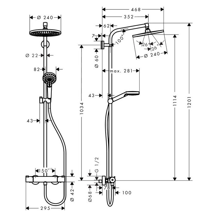 Hansgrohe Crometta S 240 Batéria termostatická s hlavovou sprchou 24x24cm- sanitbuy.pl