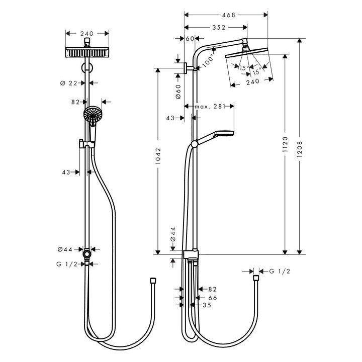 Sprchový set Hansgrohe Crometta E Showerpipe E 240 1jest Reno EcoSmart DN15, chróm- sanitbuy.pl