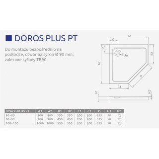 Päťuholníková vanička Radaway Doros Plus PT, 80x80, z wypełnieniem, biely