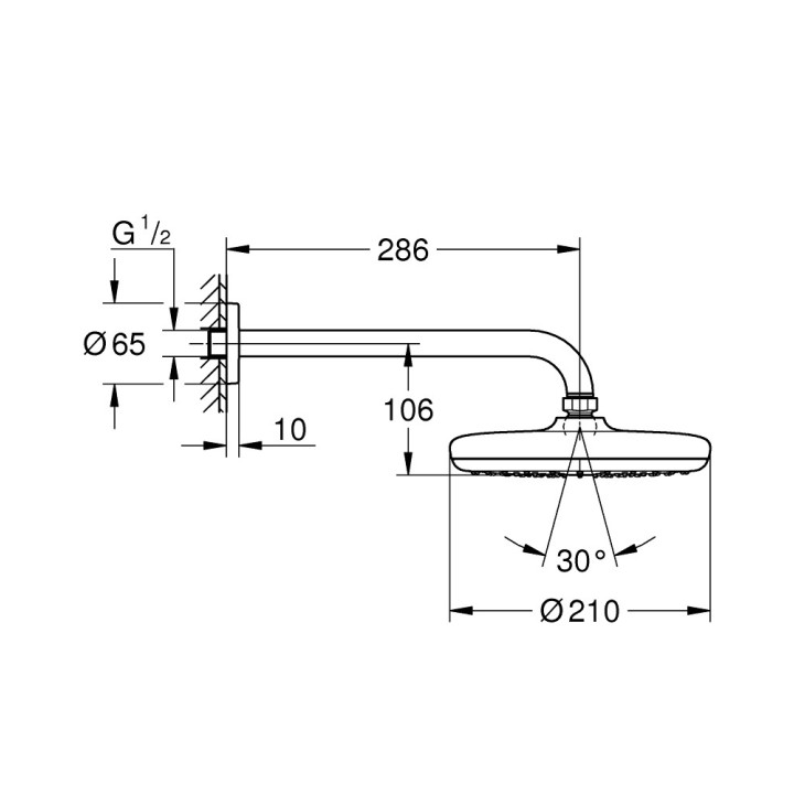 Horná sprcha Grohe Tempesta 210 mm s ramenom 286mm, chróm
