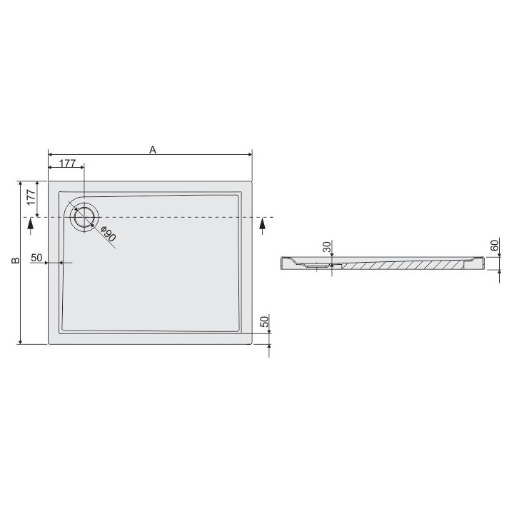 Sprchová vanička pravouhlý Sanplast Bza/PR 80x90x3, biely
