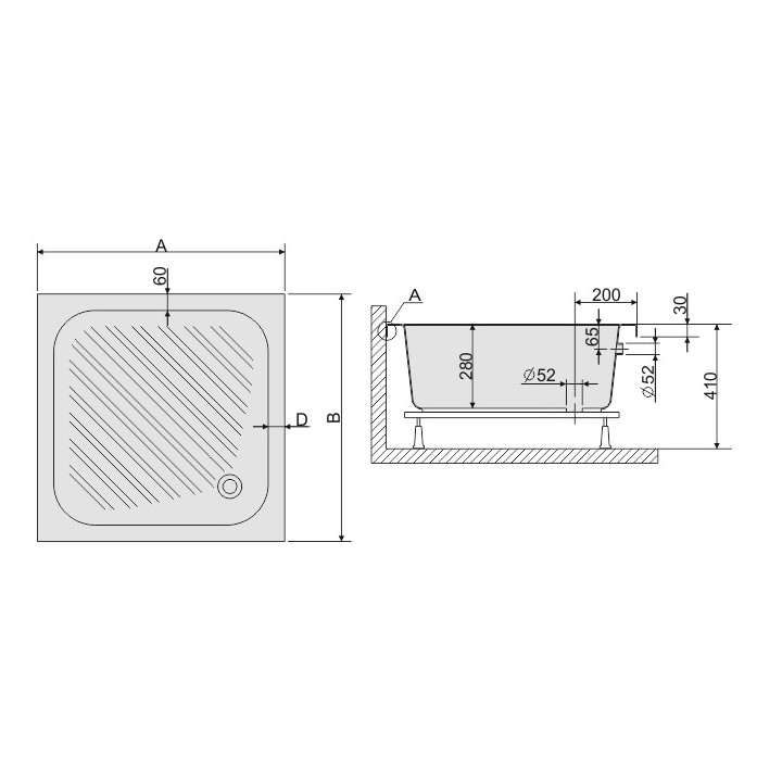 Sprchová vanička Sanplast štvorcová B/CL 80x80x15+STB