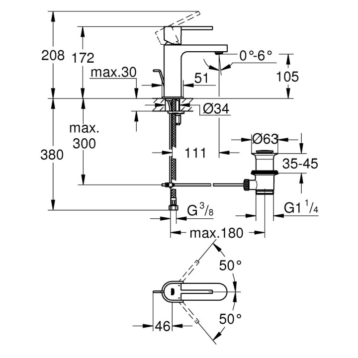 Umyvadlová batéria Grohe Plus, stojaca, 172mm wysokości, chróm