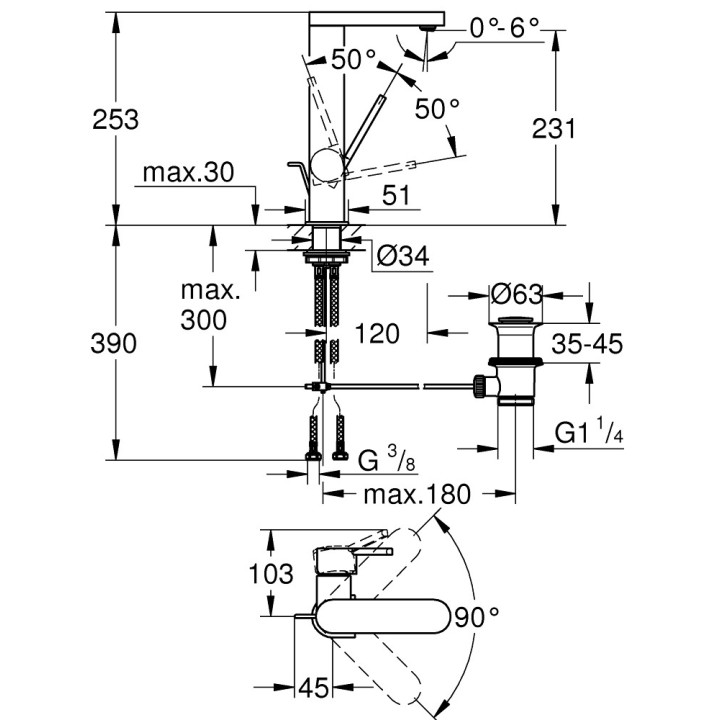 Umyvadlová batéria Grohe Plus, na postavení, DN 15, 190mm wysokości, chróm
