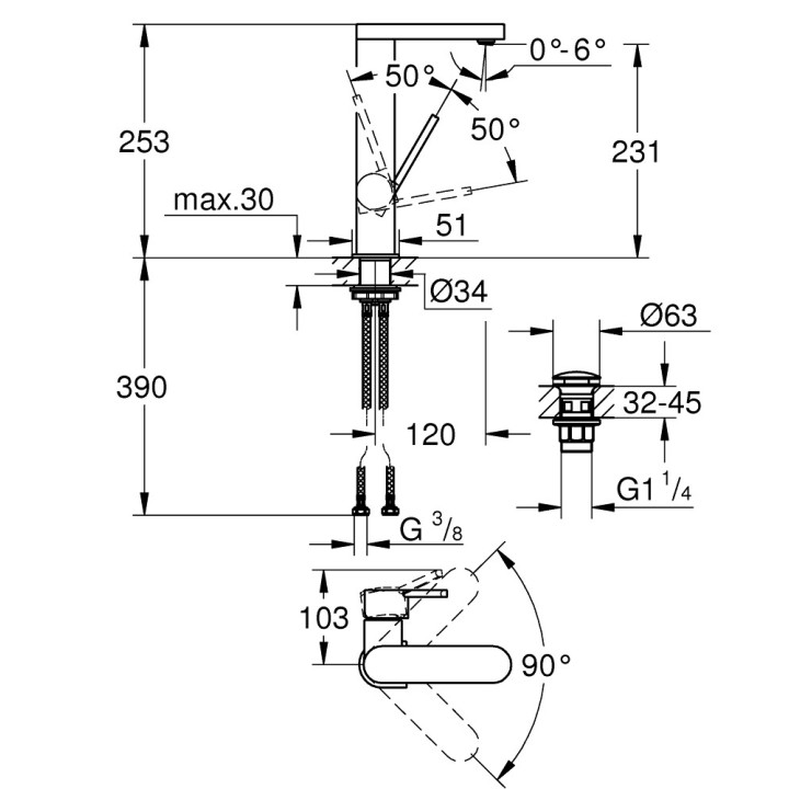 Umyvadlová batéria Grohe Plus, na postavení, DN 15, 190mm wysokości, chróm