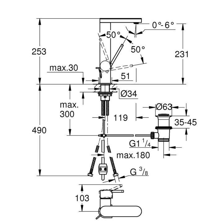 Umyvadlová batéria Grohe Plus, na postavení, DN 15, 190mm wysokości, chróm