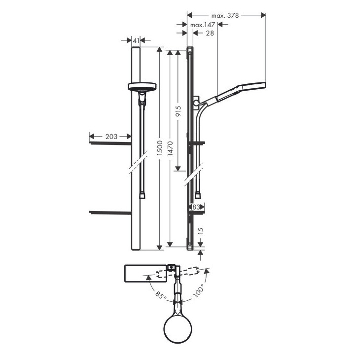 Sprchový set Hansgrohe Rainfinity 130 3jet, držák 90cm s mydlovničkou, chróm