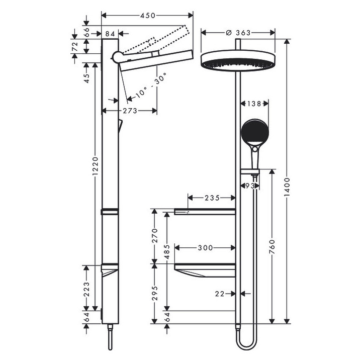 Sprchový set Hansgrohe Showerpipe Rainfinity 360 1jet, montáž podomietkový, chróm