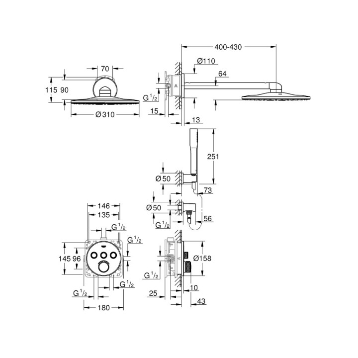 Podomietkový Sprchový set Grohe SmartControl Perfect, chróm