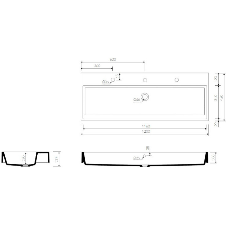 Umývadlo Marmorin Teo 120, 120x45 cm, zápustné na dosku