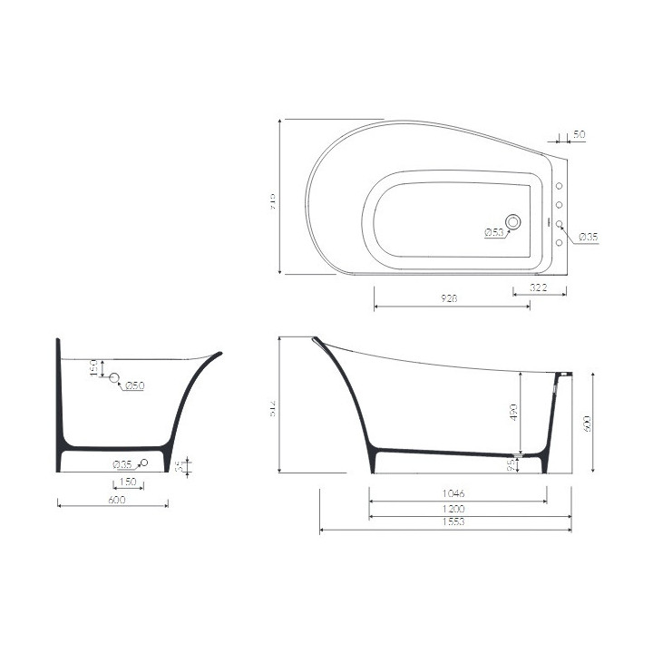 Vaňa Marmorin Misa R 155x92 cm, pravé