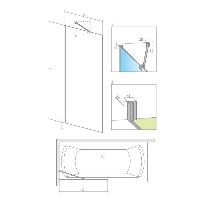 Vaňová zástena Radaway Euphoria PNJ 60, sklo číre, 600-610x1500mm, profil chróm