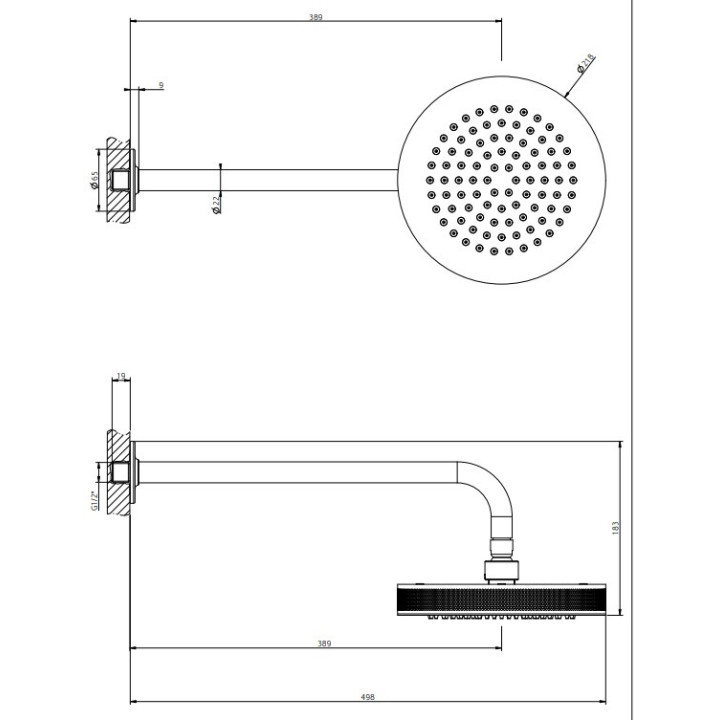 Horná sprcha Gessi Inciso, priemer 218mm, rameno nástenné 389mm, chróm