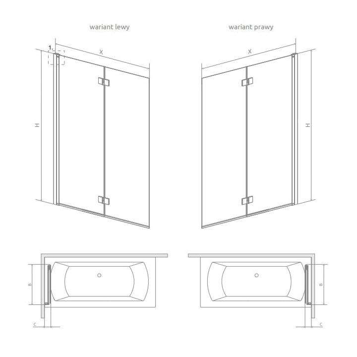 Vaňová zástena Radaway Nes PNJ 100, levý, sklo číre, 100x150cm, profil chróm