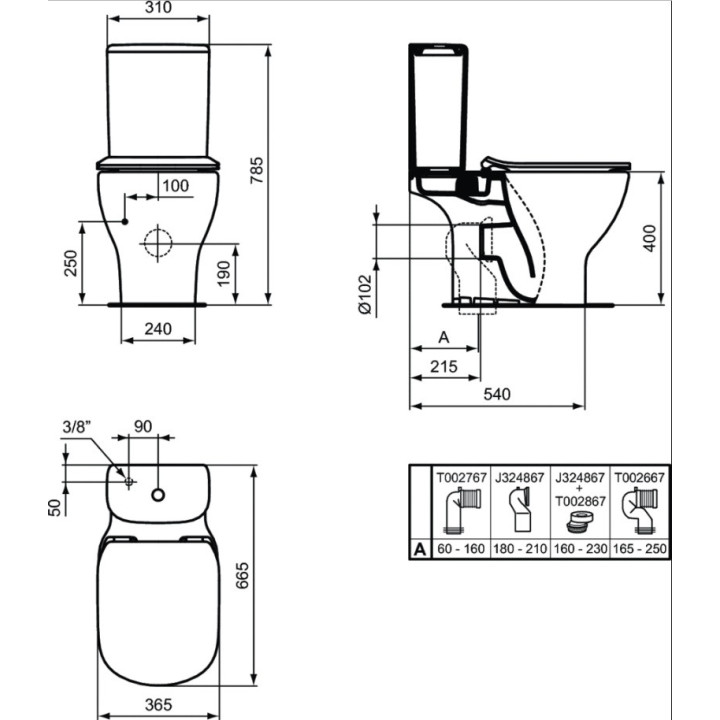 Wc nádrž WC Ideal Standard Tesi, dopływ vody z dołu, biely