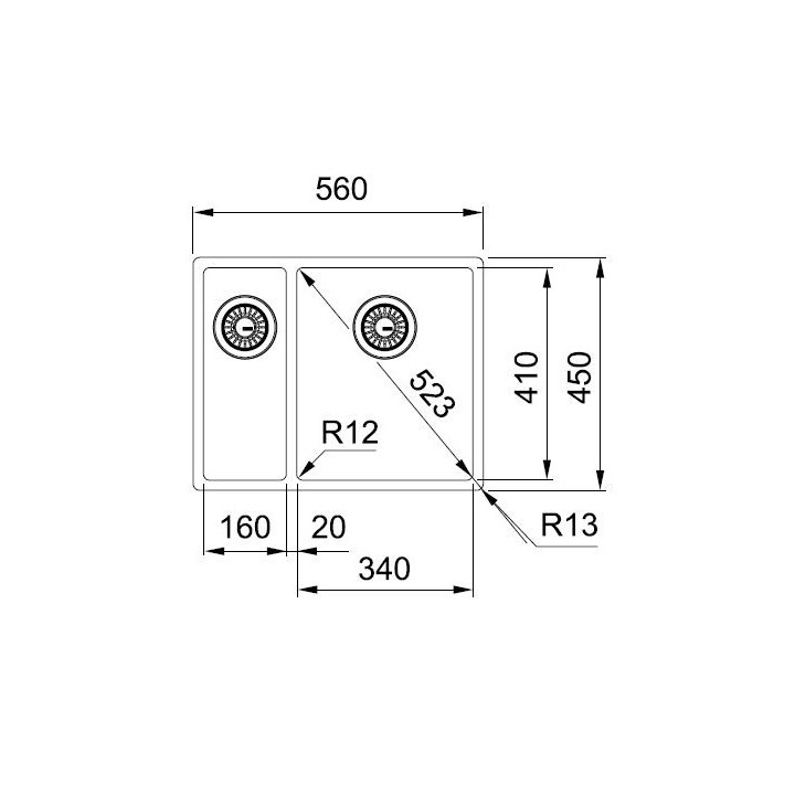 Drez oceľový Franke BOX 260/160-34-16 - brúsená oceľ jedwab