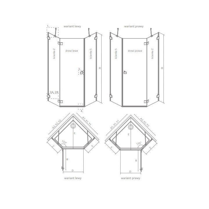 Časť pravé kúty Radaway Essenza Pro Gold KDD, 1000x2000mm, sklo číre, zlatý profil