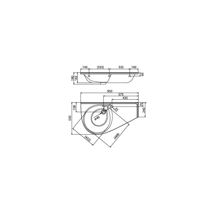 Umývadlo Ravak Avocado Comfort pravé, 95 cm s otvormi - biela