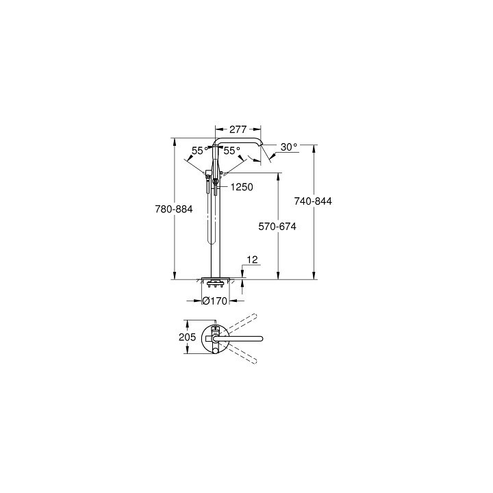 Bateria wannowa Grohe Essence wolnostojąca, wys. 780 - 860 mm, chrom, jednouchwytowa- sanitbuy.pl