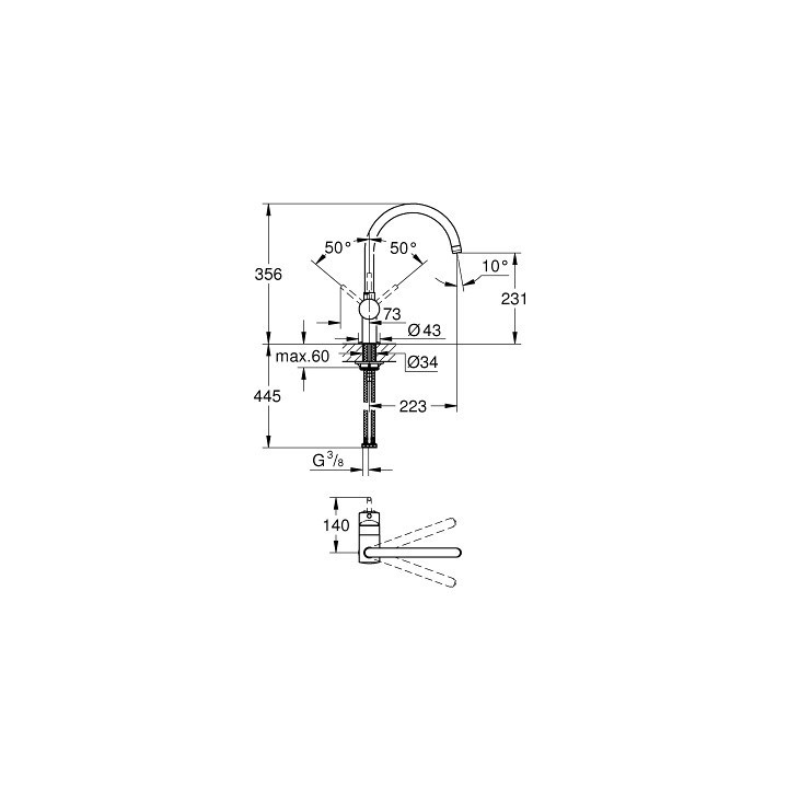 Drezová batéria z otočným výtokovým ramenom, páková Grohe Minta 1/2" - brushed hard graphite