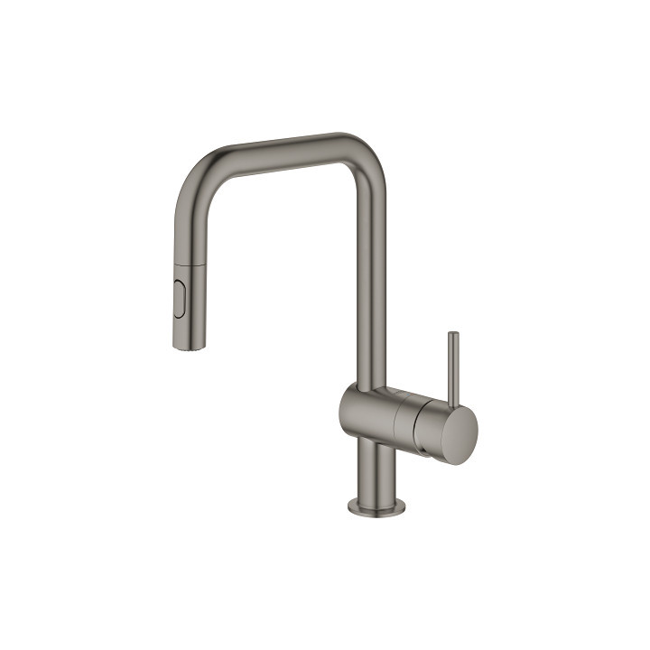 Páková drezová batéria s výsuvnou sprchou Grohe Minta, DN 15 - brushed hard graphite