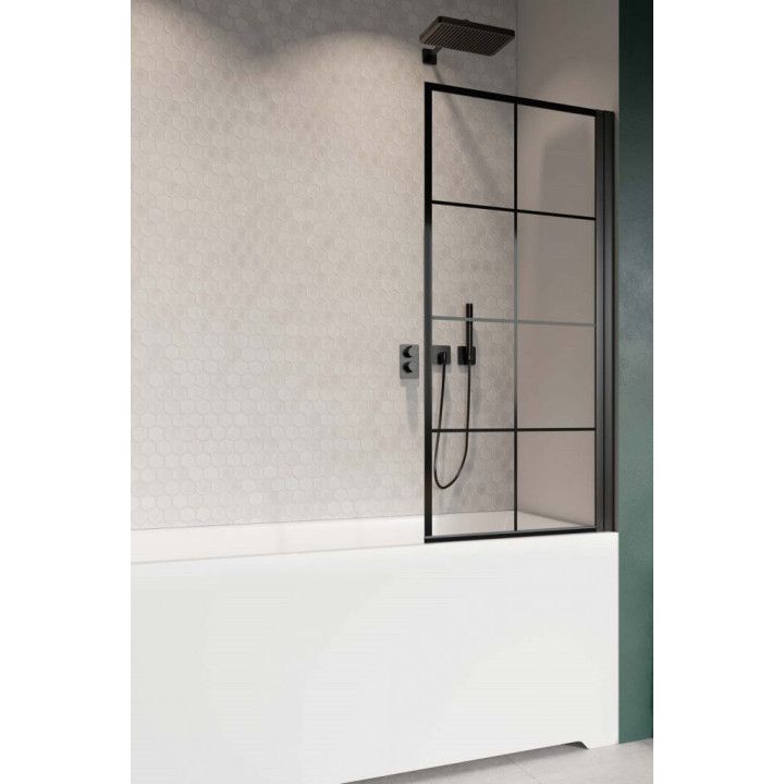 Vaňová zástena Radaway Nes 8 Black PND I, levý, składany, sklo číre, 140x150cm, čierna profil