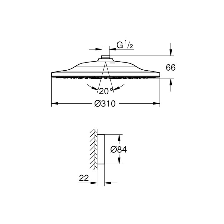 Horná sprcha Grohe Rainshower SmartConnect 310, štvorcová, 310x310mm, 2 prúdy, pilot do zmiany strumienia, chróm