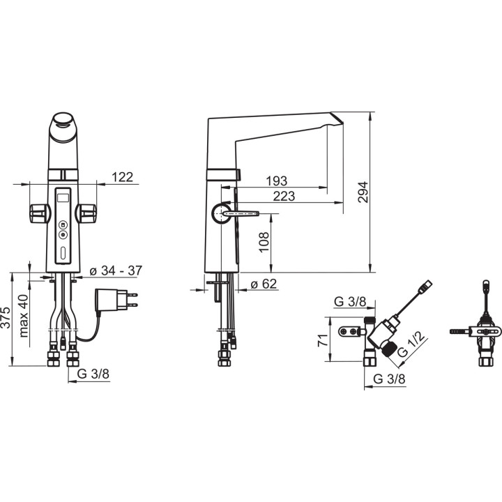 Drezová batéria Oras Optima, funkcja bezkontaktná, inteligentny ventil do zmywarki, výška 294mm, Batéria 3 V, chróm