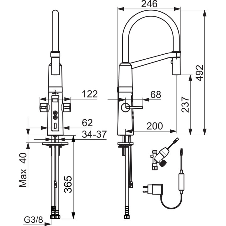 Drezová batéria Oras Optima, funkcja bezkontaktná, wyświetlacz temperatury, inteligentny ventil do zmywarki, výška 294mm, 230/5 