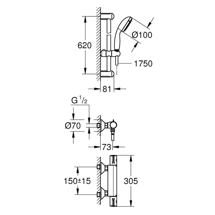 Grohtherm 800 Batéria sprchová s termostatom, DN 15 so sprchovým systemom