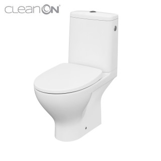 Kompakt WC Cersanit Parva CleanOn, bezkołnierzowa misa, 61x36cm, odtok vodorovný, doprowadzenie vody od boku, biely