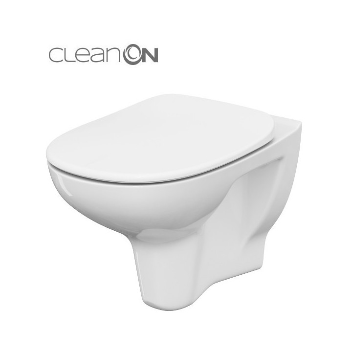 Misa zawieszana Cersanit Crea CleanOn, bezkołnierzowa, Oválna, 52x35,5cm, duroplastowa sedadlo s pozvoľným sklápaním, biela