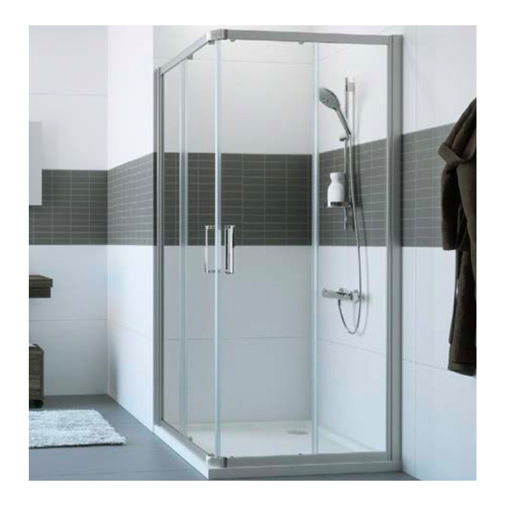 Štvorcový sprchovací kút Huppe Alpha 2, 800x800mm, rohový vstup, dverí posuvné, Anti-Plaque, strieborná profil