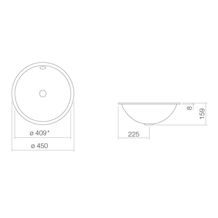 Umývadlo pod dosku Alepe K-Series, okrúhla, 359mm, z prepadom, UB.K400, biela