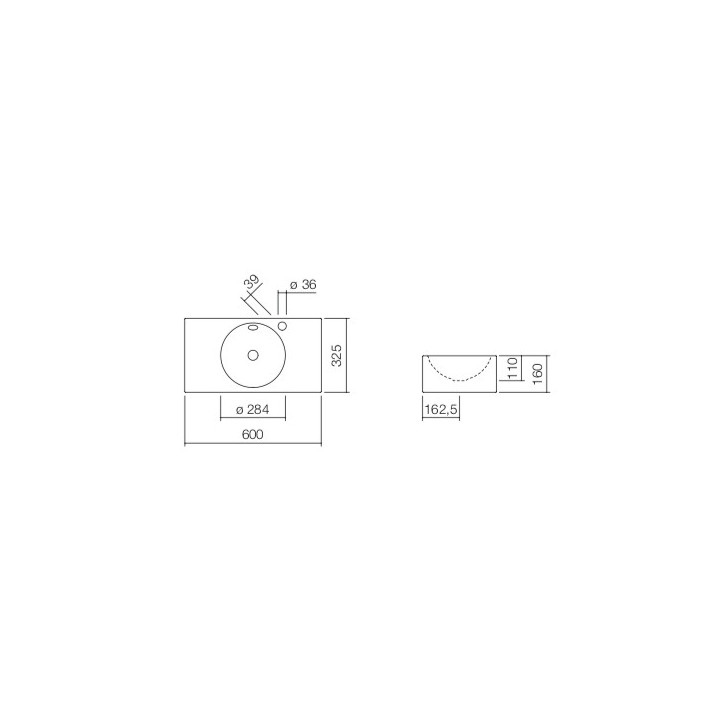 Umývadlo závesné Alape Scopio IC-Series, štvorcová, 325x325mm, z prepadom, otvor na batériu, WT.IC325H, biela
