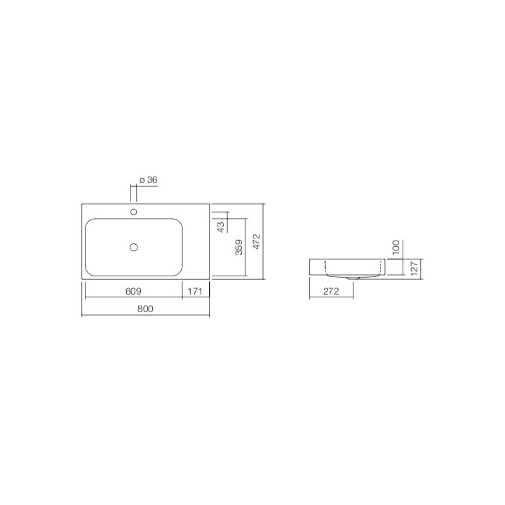 Umývadlo závesné Alape Stream SR-Series, obdĺžniková, 650x472mm, z prepadom, otvor na batériu, WT.SR650H, biela